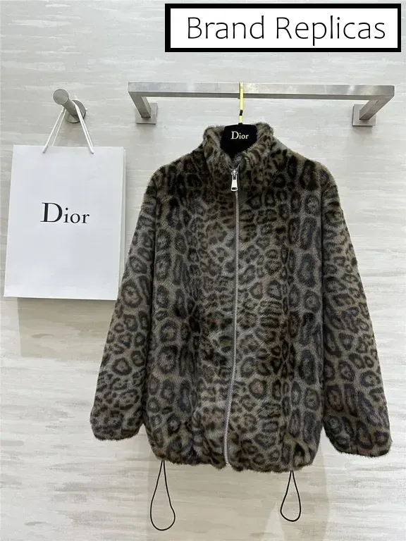 Dior leopard print shearling zip-up jacket